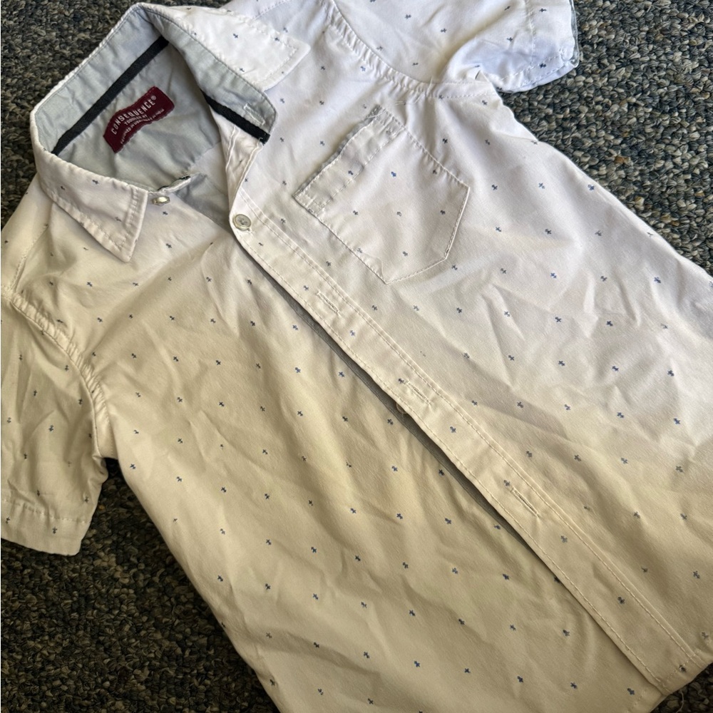 croft & barrow White Short-Sleeve Button-Down Shirt with Blue Micro Dots